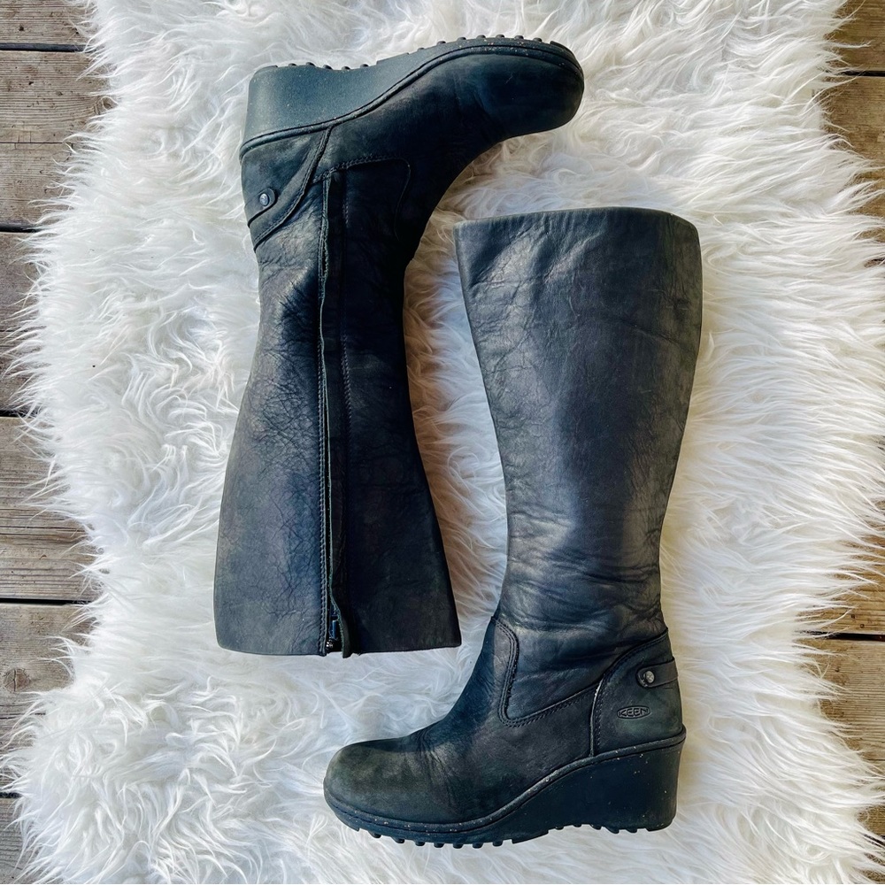 Keen Akita High Charcoal Leather Zippered Wedge Boot
